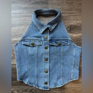French Kiss Blue Denim Halter Top